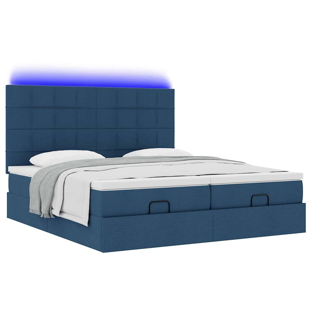 Struttura Letto Pouf con Materassi Blu 200x200 cm in Tessuto | homemem39