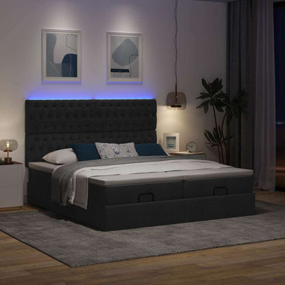 Struttura Letto Pouf con Materassi Nero 180x200 cm in Tessuto
