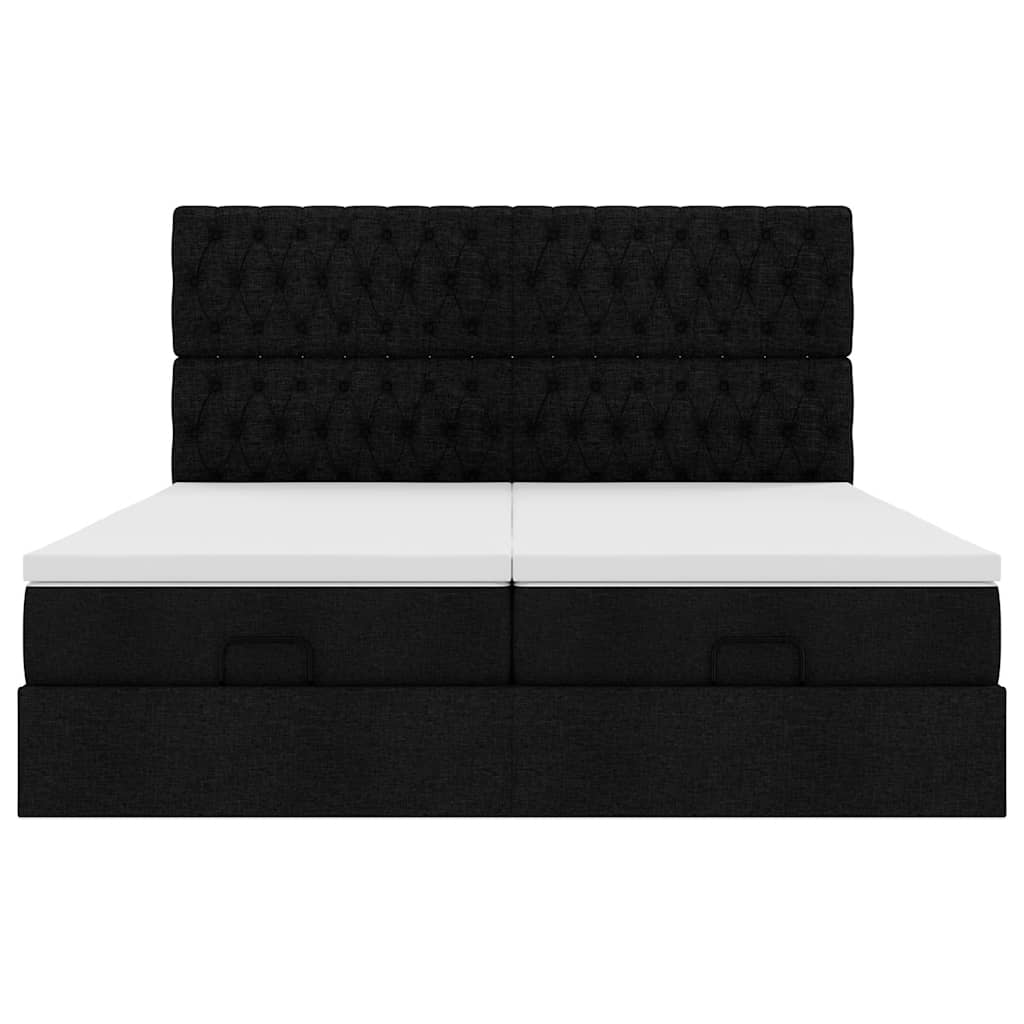 Struttura Letto Pouf con Materassi Nero 180x200 cm in Tessuto
