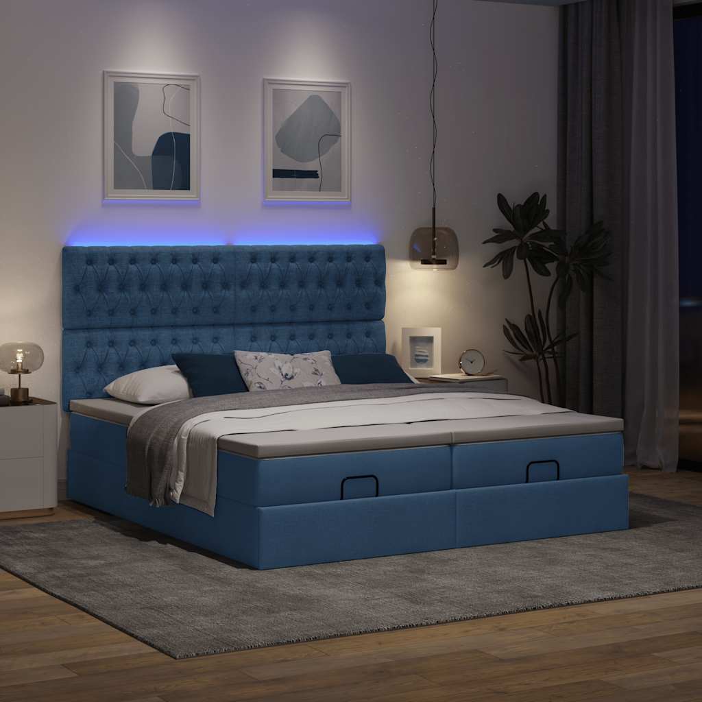 Struttura Letto Pouf con Materassi Blu 180x200cm in Tessuto