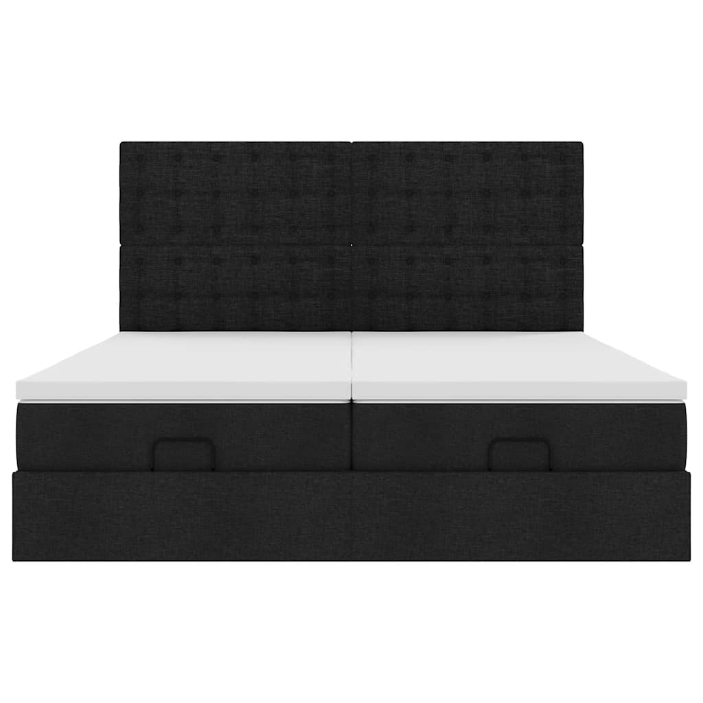 Struttura Letto Pouf con Materassi Nero 160x200 cm in Tessuto