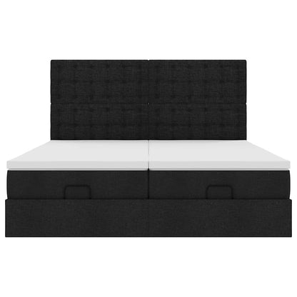 Struttura Letto Pouf con Materassi Nero 160x200 cm in Tessuto