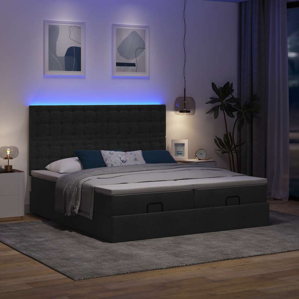 Struttura Letto Pouf con Materassi Nero 180x200 cm in Tessuto | homemem39