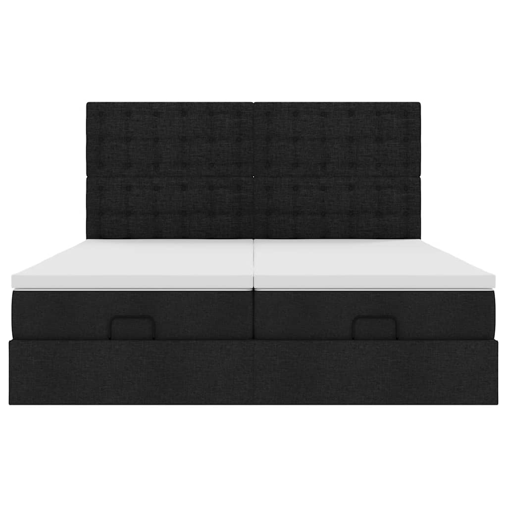 Struttura Letto Pouf con Materassi Nero 180x200 cm in Tessuto