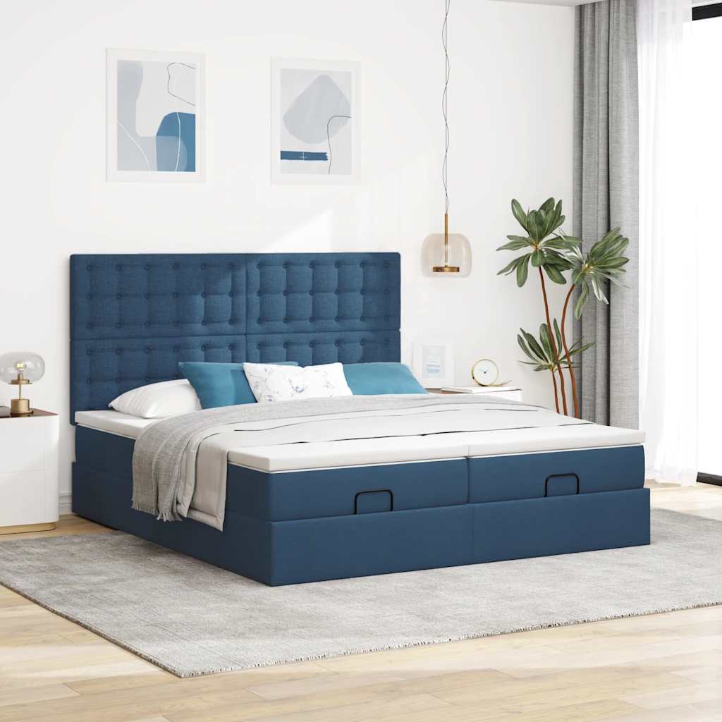 Struttura Letto Pouf con Materassi Blu 180x200cm in Tessuto