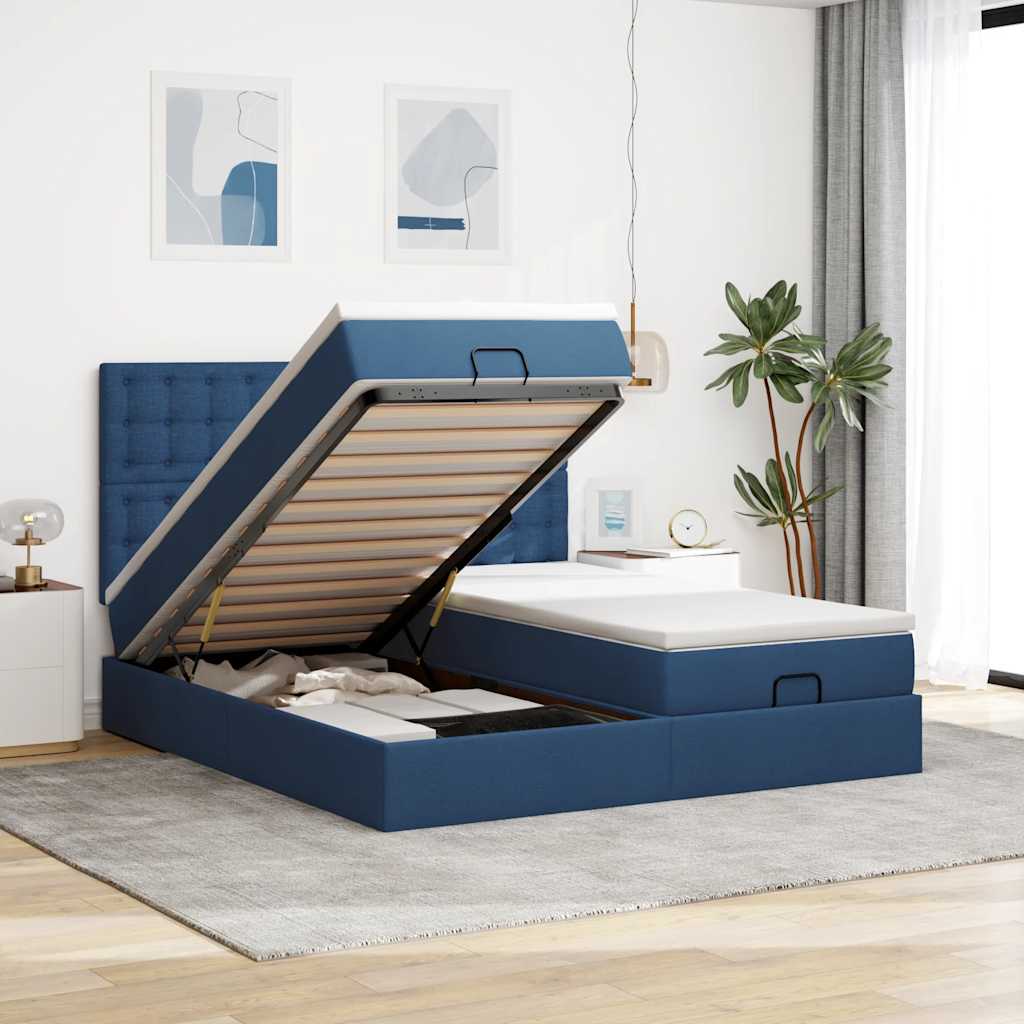 Struttura Letto Pouf con Materassi Blu 180x200cm in Tessuto | homemem39