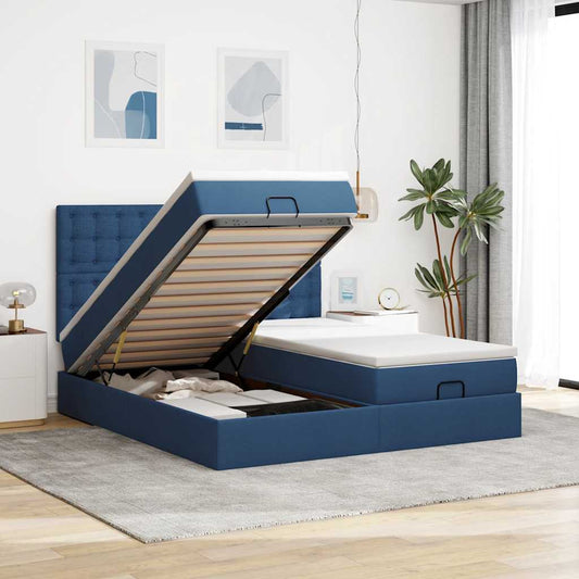 Struttura Letto Pouf con Materassi Blu 180x200cm in Tessuto | homemem39