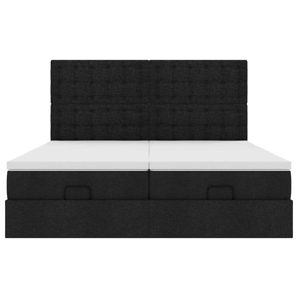Struttura Letto Pouf con Materassi Nero 200x200 cm in Tessuto