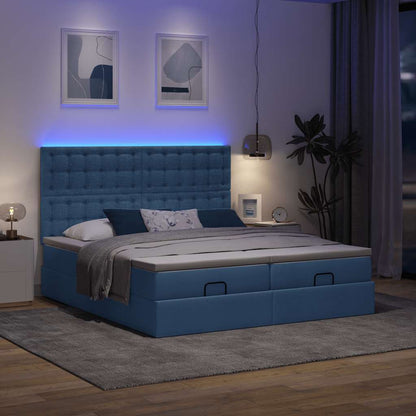 Struttura Letto Pouf con Materassi Blu 200x200 cm in Tessuto | homemem39