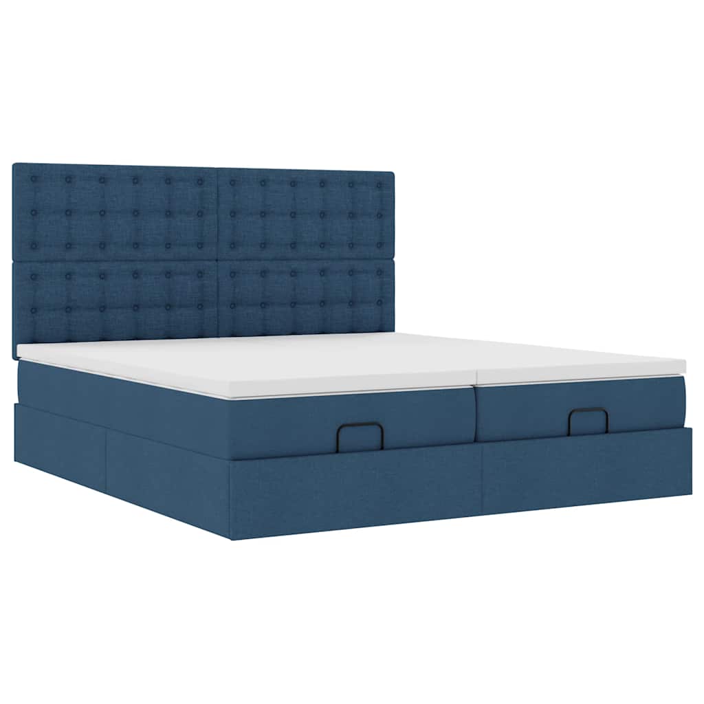 Struttura Letto Pouf con Materassi Blu 200x200 cm in Tessuto | homemem39