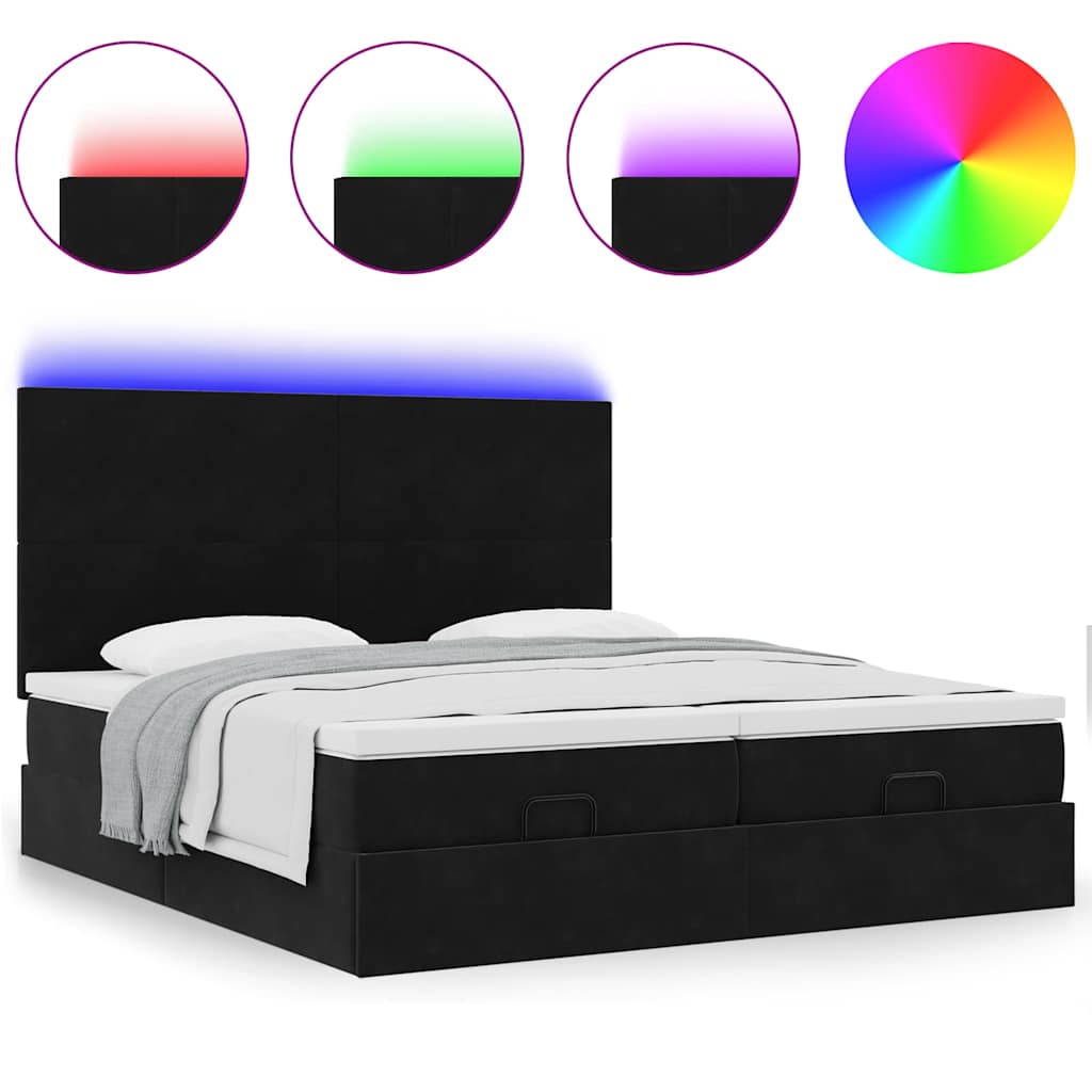 Struttura Letto Pouf con Materassi Nero 160x200 cm in Velluto | homemem39