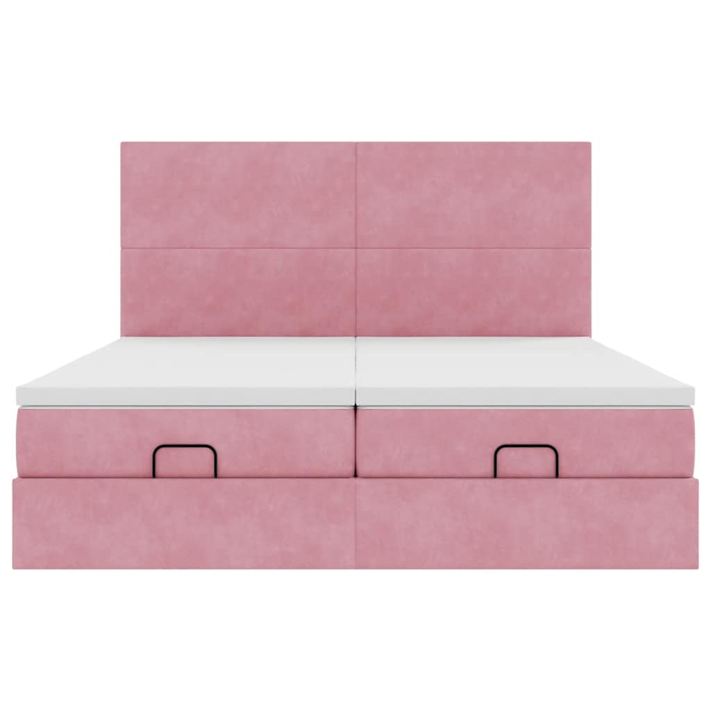 Struttura Letto Pouf con Materassi Rosa 160x200 cm Velluto