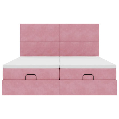 Struttura Letto Pouf con Materassi Rosa 160x200 cm Velluto