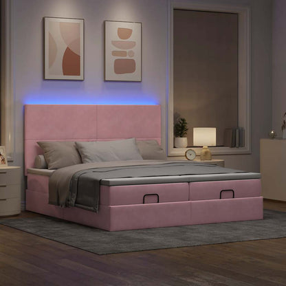 Struttura Letto Pouf con Materassi Rosa 160x200 cm Velluto