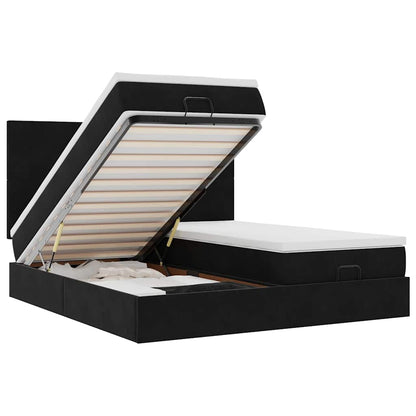 Struttura Letto Pouf con Materassi Nero 180x200 cm in Velluto