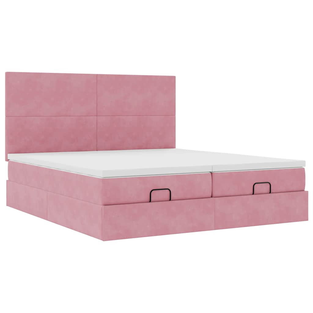 Struttura Letto Pouf con Materassi Rosa 180x200 cm Velluto | homemem39