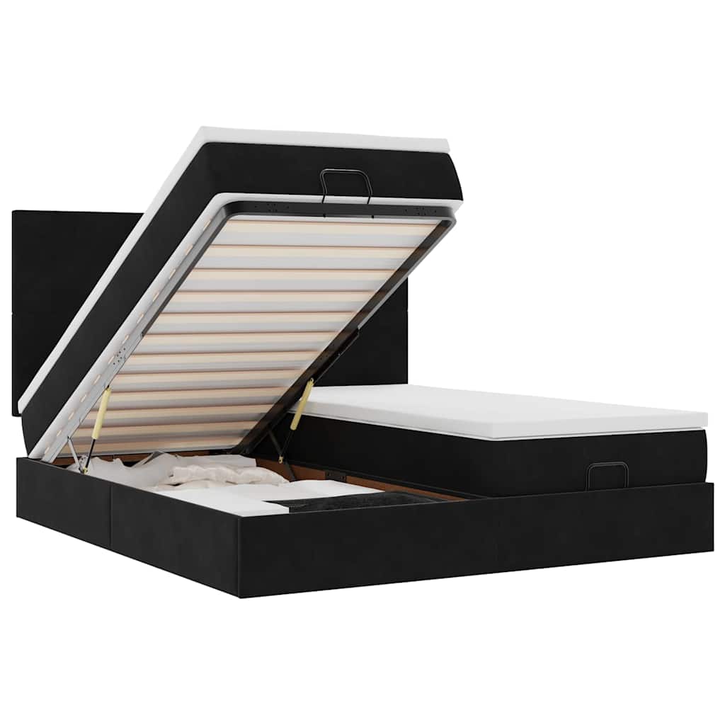 Struttura Letto Pouf con Materassi Nero 200x200 cm Velluto - homemem39