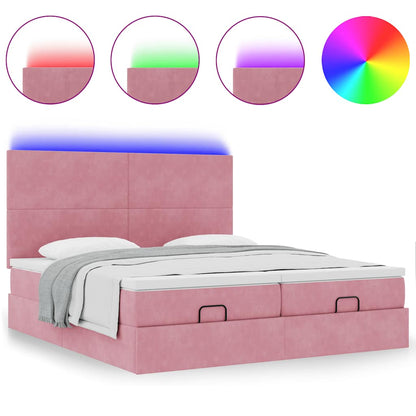 Struttura Letto Pouf con Materassi Rosa 200x200 cm Velluto | homemem39