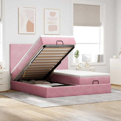 Struttura Letto Pouf con Materassi Rosa 200x200 cm Velluto