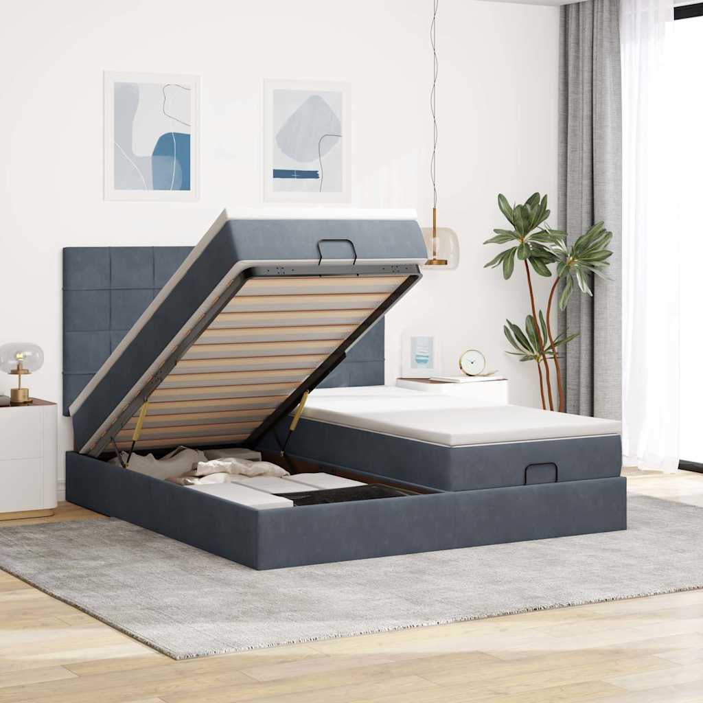 Struttura Letto Pouf con Materassi 160x200 cm in Velluto | homemem39
