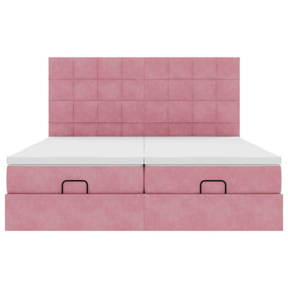 Struttura Letto Pouf con Materassi Rosa 160x200 cm Velluto