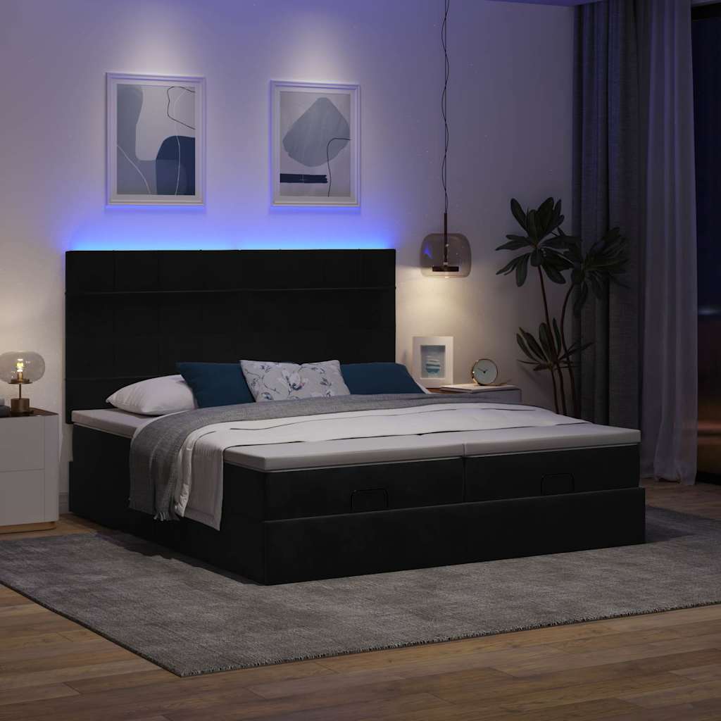 Struttura Letto Pouf con Materassi Nero 180x200 cm in Velluto | homemem39