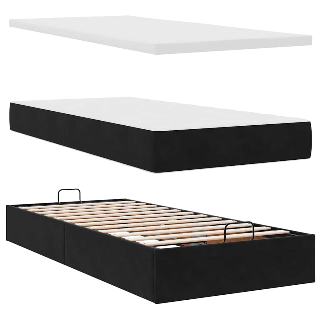 Struttura Letto Pouf con Materassi Nero 180x200 cm in Velluto