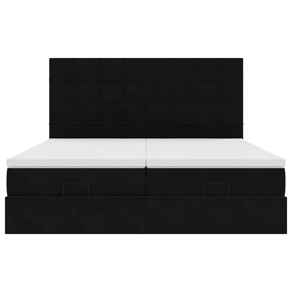 Struttura Letto Pouf con Materassi Nero 180x200 cm in Velluto