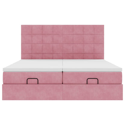 Struttura Letto Pouf con Materassi Rosa 180x200 cm Velluto | homemem39