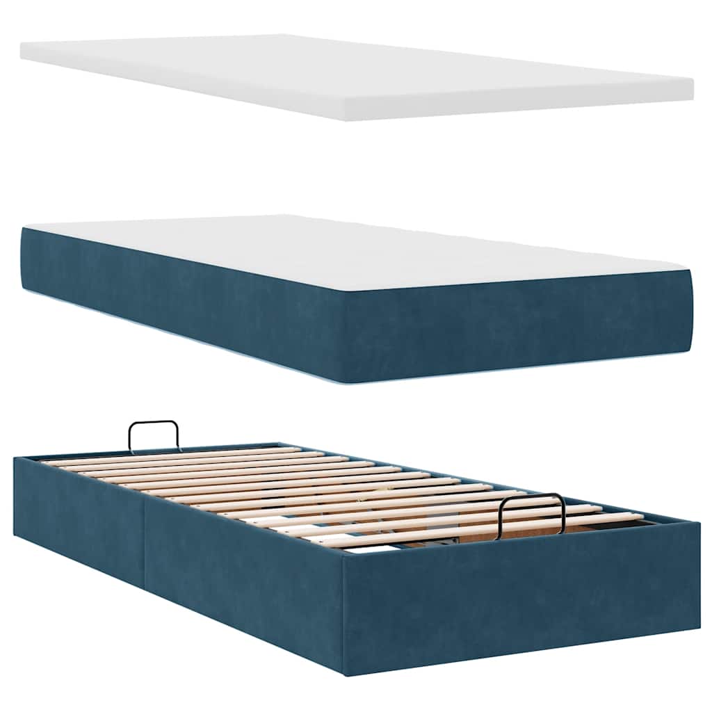 Pouf Letto con Materassi e LED Blu Scuro 200x200cm Velluto