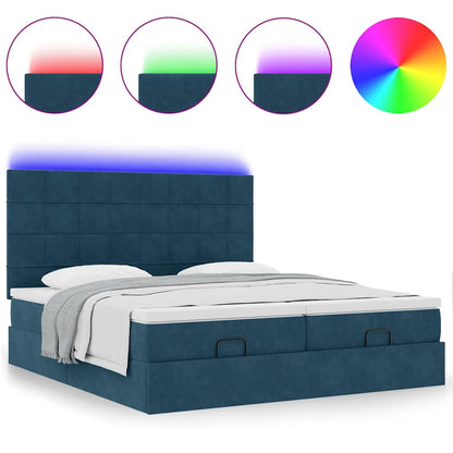 Pouf Letto con Materassi e LED Blu Scuro 200x200cm Velluto | homemem39
