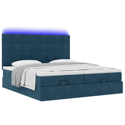 Pouf Letto con Materassi e LED Blu Scuro 200x200cm Velluto | homemem39