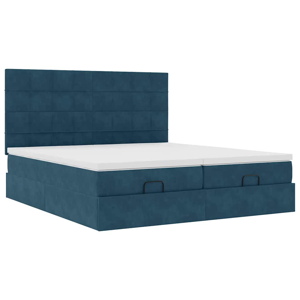 Pouf Letto con Materassi e LED Blu Scuro 200x200cm Velluto