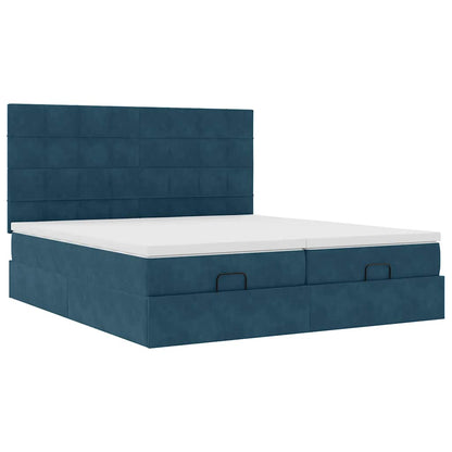 Pouf Letto con Materassi e LED Blu Scuro 200x200cm Velluto