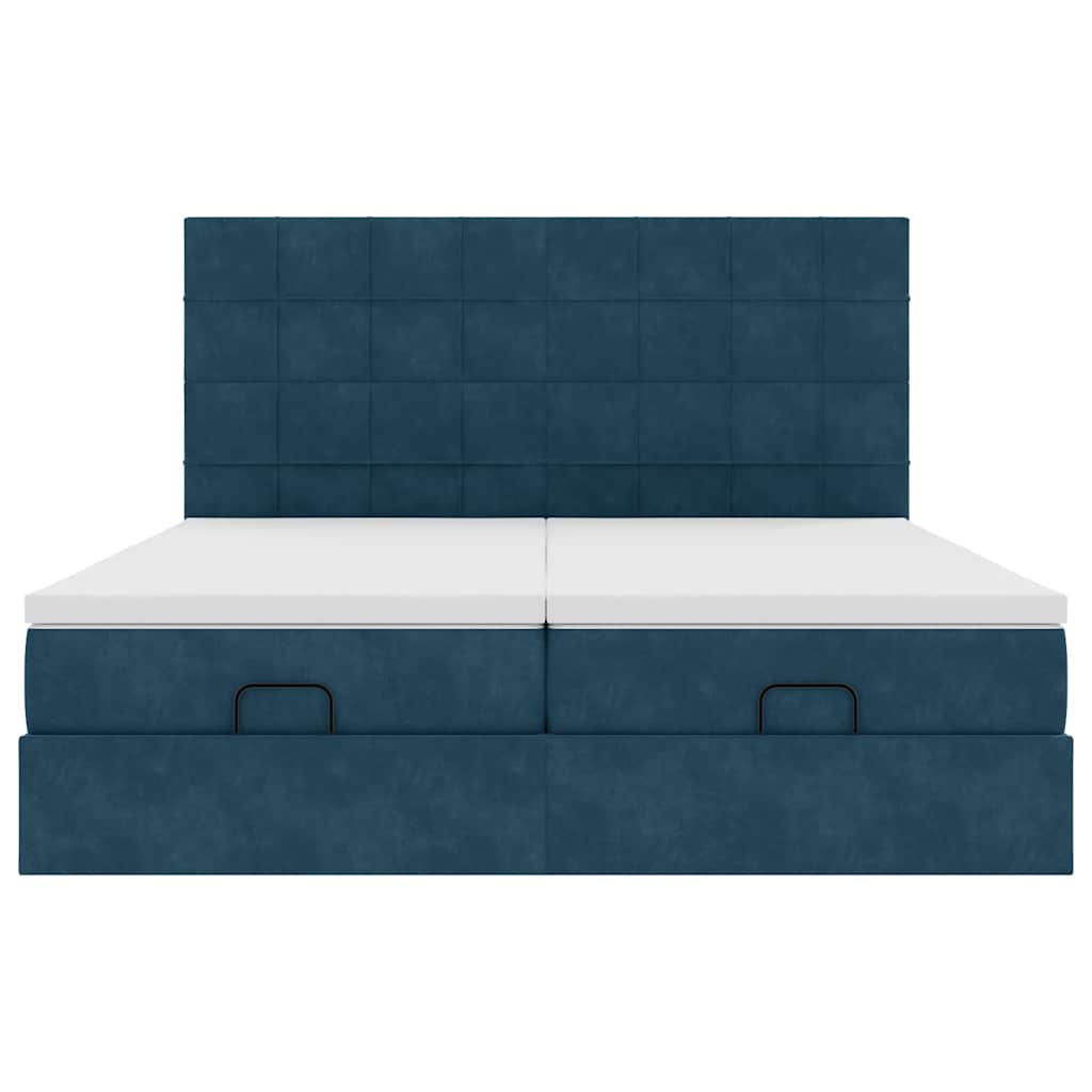 Pouf Letto con Materassi e LED Blu Scuro 200x200cm Velluto | homemem39