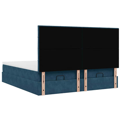 Pouf Letto con Materassi e LED Blu Scuro 200x200cm Velluto