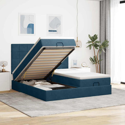 Pouf Letto con Materassi e LED Blu Scuro 200x200cm Velluto | homemem39