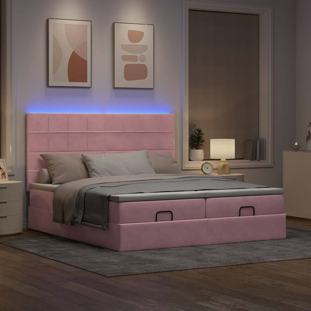 Struttura Letto Pouf con Materassi Rosa 200x200 cm Velluto | homemem39