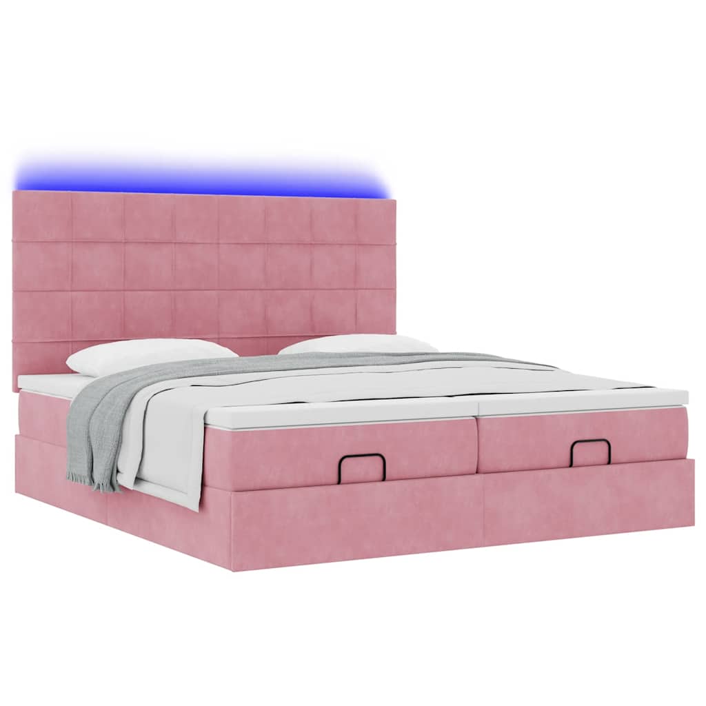 Struttura Letto Pouf con Materassi Rosa 200x200 cm Velluto | homemem39