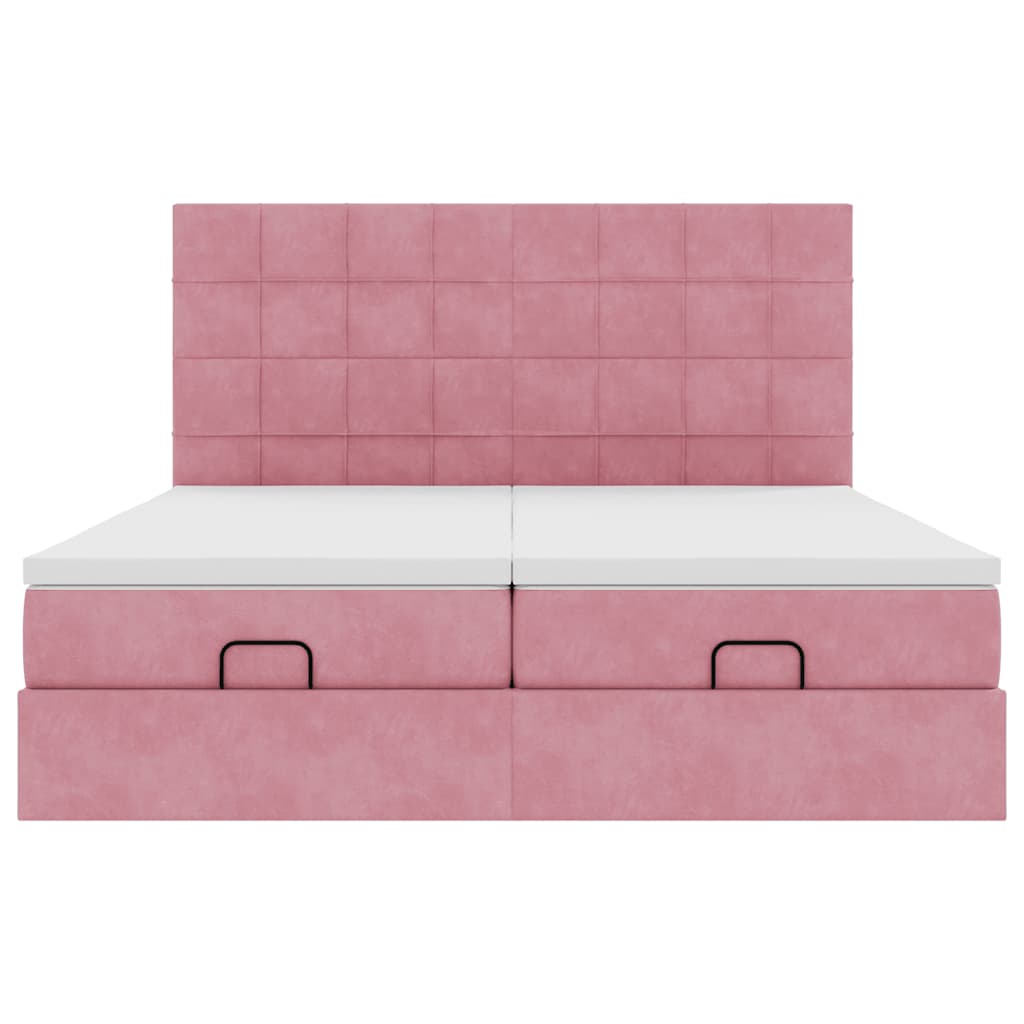 Struttura Letto Pouf con Materassi Rosa 200x200 cm Velluto
