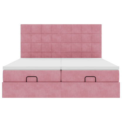 Struttura Letto Pouf con Materassi Rosa 200x200 cm Velluto