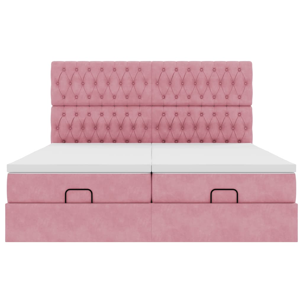 Struttura Letto Pouf con Materassi Rosa 160x200 cm Velluto