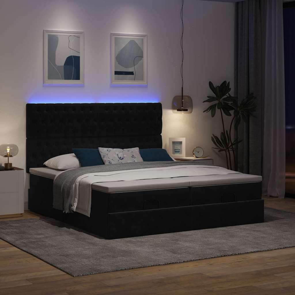 Struttura Letto Pouf con Materassi Nero 180x200 cm in Velluto | homemem39