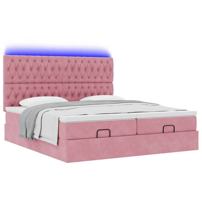 Struttura Letto Pouf con Materassi Rosa 180x200 cm Velluto | homemem39