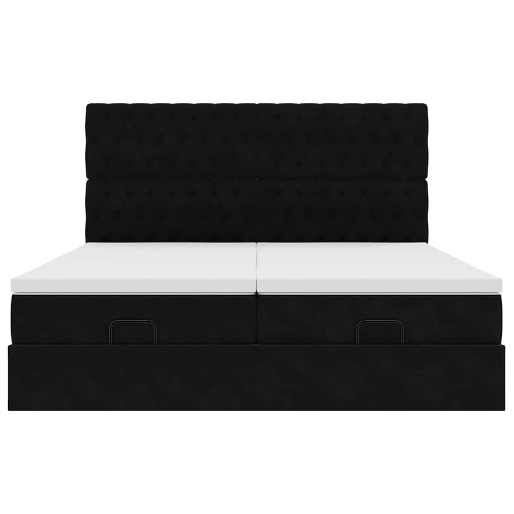 Struttura Letto Pouf con Materassi Nero 200x200 cm Velluto