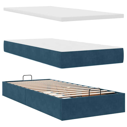 Pouf Letto con Materassi e LED Blu Scuro 200x200cm Velluto