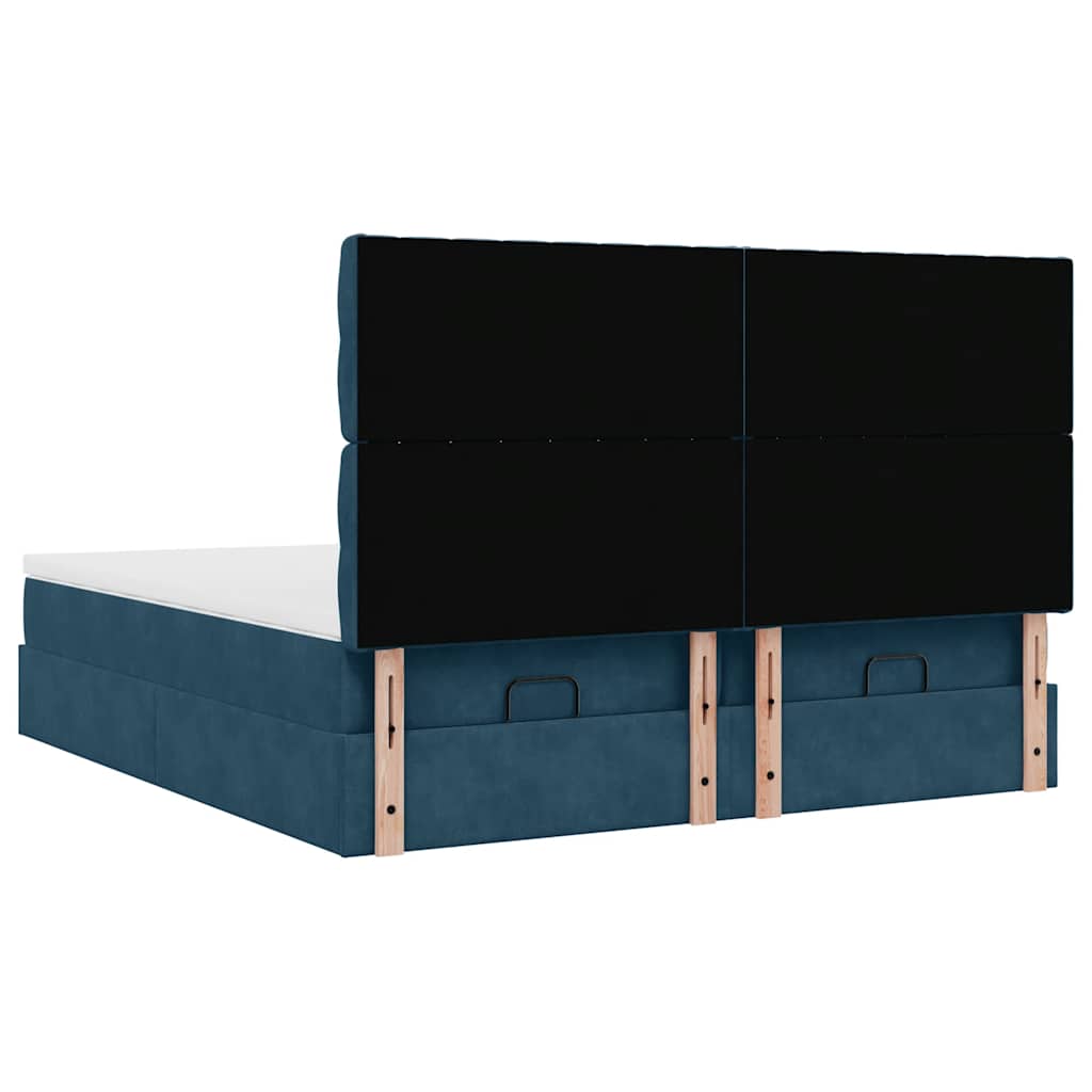 Pouf Letto con Materassi e LED Blu Scuro 200x200cm Velluto