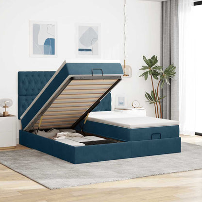 Pouf Letto con Materassi e LED Blu Scuro 200x200cm Velluto | homemem39