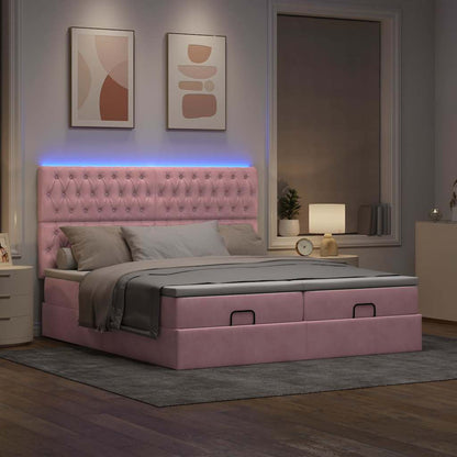 Struttura Letto Pouf con Materassi Rosa 200x200 cm Velluto | homemem39