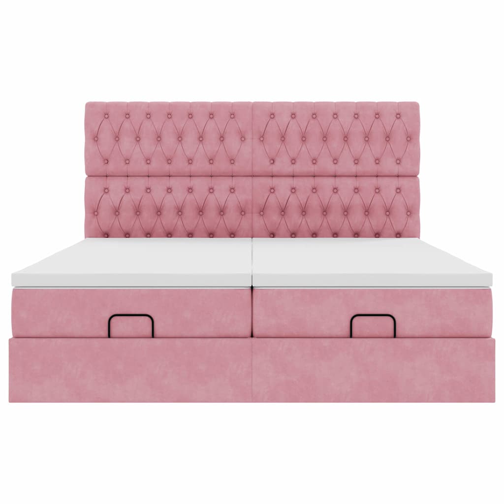 Struttura Letto Pouf con Materassi Rosa 200x200 cm Velluto